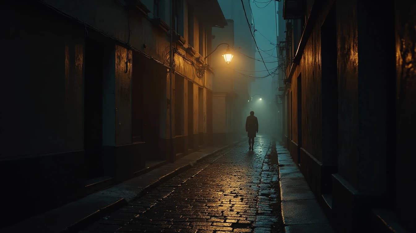 AI scary story video generator — example of the Mystery visual style